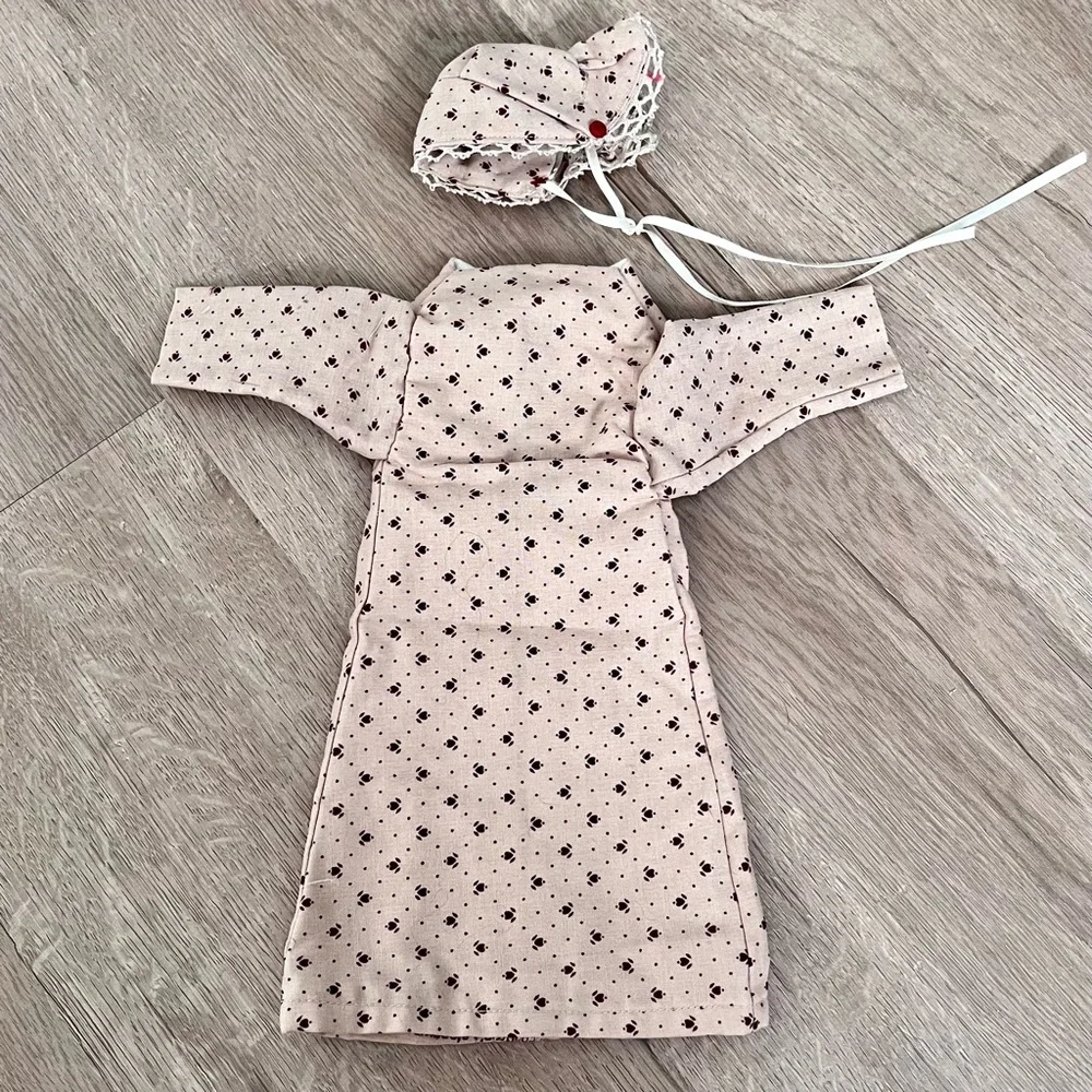 Vintage‎ 2 PCs Set Doll Cotton Clothing Pink Flowers - Dress Coat & Hat